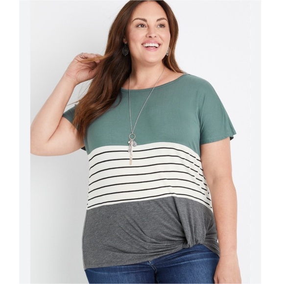 Maurices Tops - Maurice’s Flawless Green Striped Knot Tee